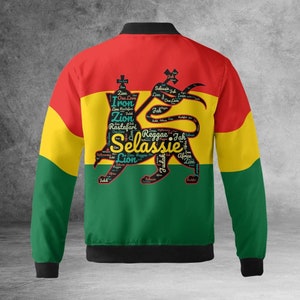 Rasta Jacket, Jamaica Jacket, Lion of Judah Coat, Rasta Stripes Jacket, Red Green and Yellow Bomber Jacket