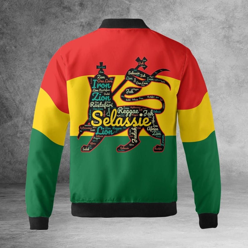 Rasta Jacket, Jamaica Jacket, Lion of Judah Coat, Rasta Stripes Jacket, Red Green and Yellow Bomber Jacket