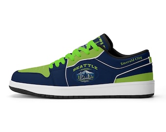 Seattle Football Fan-Schuhe, Emerald City Navy Lime Low Top Sneakers für Damen und Herren, Schuhe für den Spieltag, Geschenkidee für Stadtstolz, Geschenkidee für Seattle-Fans