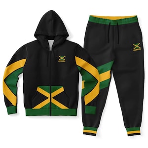 Jamaica Zip Up Hoodie & Jogger Set for Men and Women Jamaican Tracksuit Reggae Sweatsuit Black Green Gold Rasta Clothes Up to 4XL Cotton