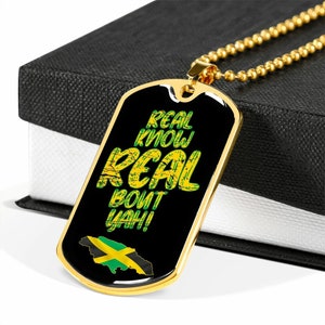 Jamaica Flag Pendant | Jamaican Map Chain | Stainless Steel | Personalized Message Engraving Available Jamaica Flag Dog Tags