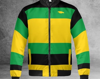 Jamaican Flag Bomber Jacket Unisex Jamaica Map Coat Top Reggae Jacket Streetwear Trendy Winter Quilted Jacket Black Green Yellow Tracksuit