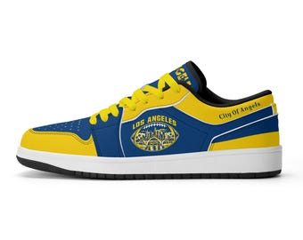 Fußballschuhe des Los Angeles Football Teams für Damen und Herren, blau-gelbe Sneaker, flache Modelle, Fußballschuhe der Stadt der Engel, Geschenkidee für LA-Sportfans, Kalifornien