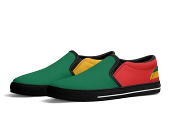 Rasta Slip On Shoes for Men & Women Custom Rastafarian Sneakers Jamaican Slip On Sneakers Rastafari Slip-In Shoes Jamaica Reggae Colors