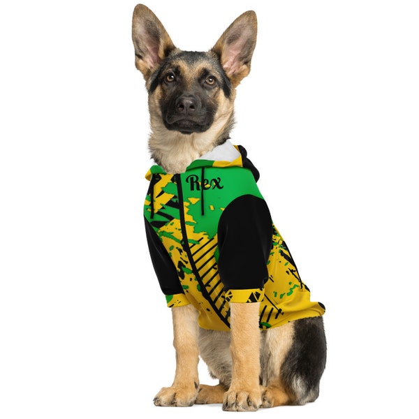 Jamiaca Dog Hoodie Sweater TrackSuit Black Green & Gold Puppy Jacket Matching Owner and Pet