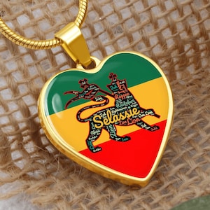 Rastafari Jewelry Lion of Judah Rasta Stripes Pendant Chain Reggae Music Ethiopia Necklace Africa One Love Jamaica Selassie Gift Jah