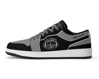 Chaussures de supporters de l'équipe de football de Las Vegas pour hommes et femmes, baskets basses noires et argentées, chaussures de football de Sin City, cadeau idéal pour les fans de sport les jours de match à Vegas
