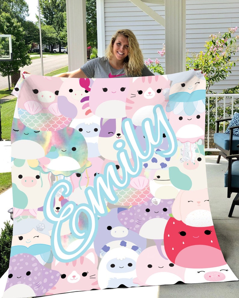 Personalized Squishmallow Blanket, Christmas Gift, Granddaughter Gift ...