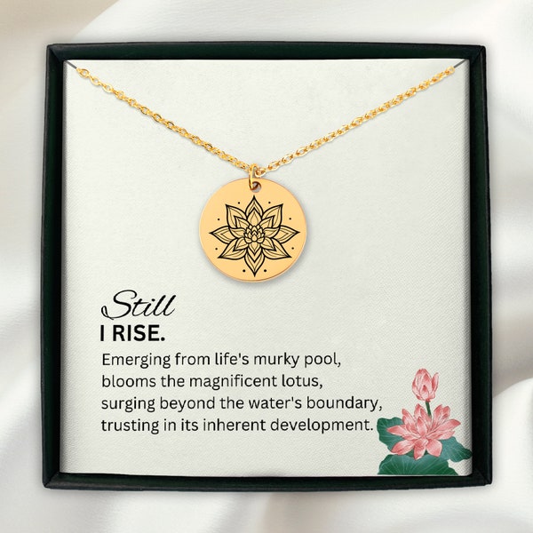 Personalized Lotus Necklace • Still I Rise Encouragement Jewelry Gift • New beginnings gift • Empowering jewelry, Custom Necklace, Divorce