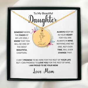 Birth Month Flower Necklace,  Jewelry Gift, Best Friend, Birthday Present, Sentimental Message, Personalized Coin Necklace for Daughter,