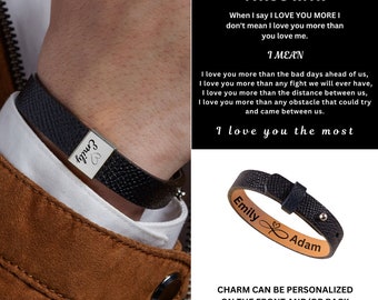 Personalized Engraved Leather Bracelet, Gift for Men, Valentines Day Gift For Him, Husband Custom Engraved Leather Bracelet, Hidden Message