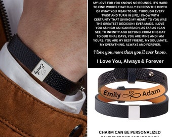 Personalized Engraved Leather Bracelet, Gift for Men, Valentines Day Gift For Him Boyfriend Custom Engraved Leather Bracelet, Hidden Message