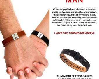 Personalized Engraved Couples Leather Bracelet, Gift for Men, Valentines Day Gift For Him, Custom Engraved Leather Bracelet, Hidden Message