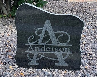 Monogram Name Rock-House Number Stone-Personalized Gift-Address Sign For Yard-15"x15"