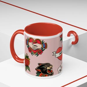 American Traditional Tattoo Coffee Mug, Personalized Name Option, 11-15oz, Patriotic American Design, Gift for Coffee Lover
