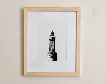 Impression de linogravure originale Phare de la jument grand format