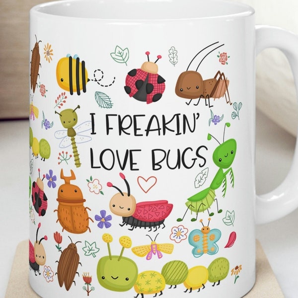 Cute Bug Lover Mug - Entomology Mug - Insect Lover Mug - Bug Mug - Gift for Gardener - Wildlife Enjoyer Drinkware - Presents For Bug Lovers