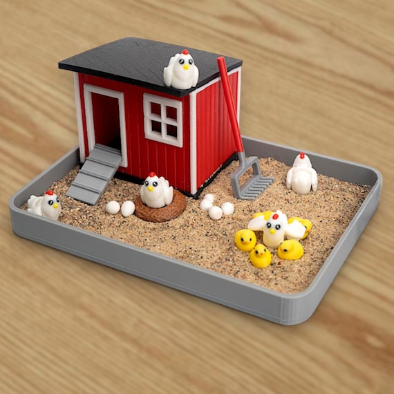 Chicken Zen Garden - Fidget Sandbox Toy - Cubicle Decor - Mini