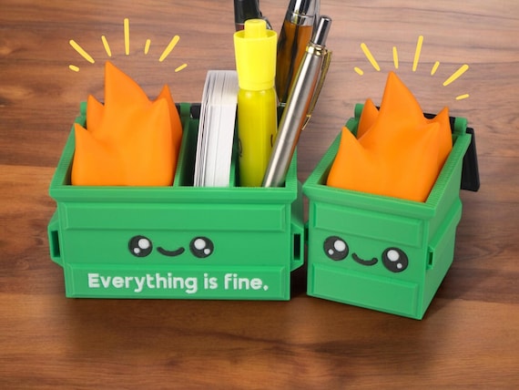 Garbage Fire Desk Organizer - Dumpster Business Card Holder - Funny Cubicle Decor - Office Pen Holder - Coworker Gag Gifts - Teacher gifts