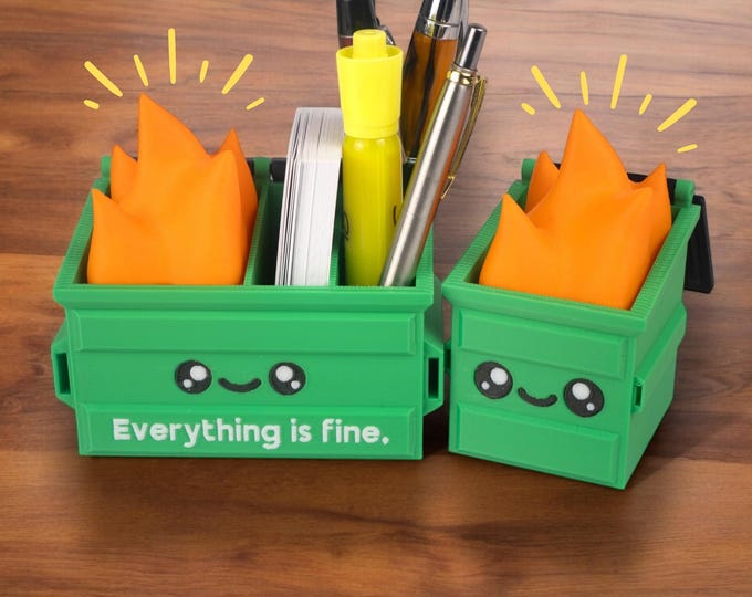 Garbage Fire Desk Organizer - Dumpster Business Card Holder - Funny Cubicle Decor - Office Pen Holder - Coworker Gag Gifts - Teacher gifts
