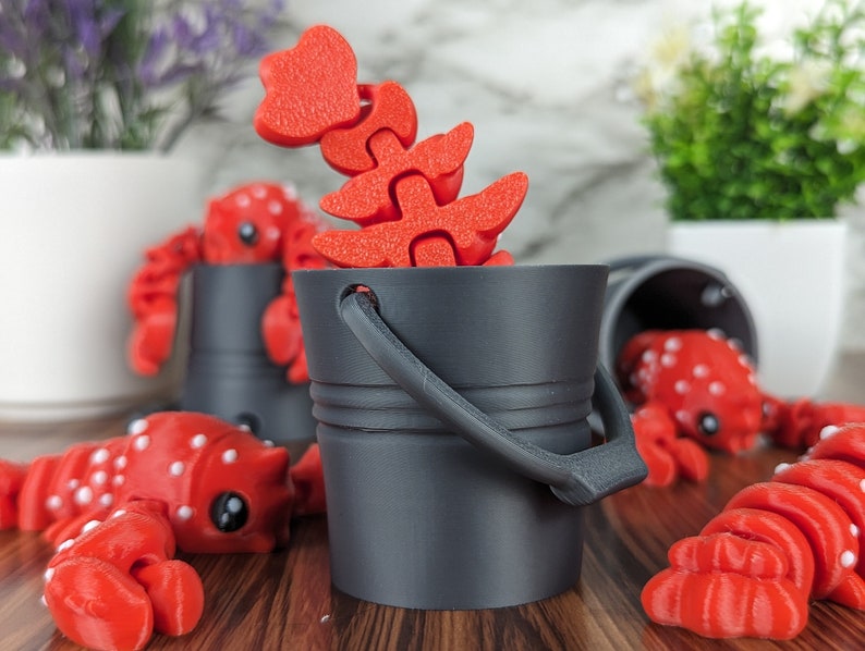 Lobster Fidget Toy with Bucket - Articulated 3D Print - Flexi Animal - Unique Desk Toy - Flexible Fun Animal image 10
