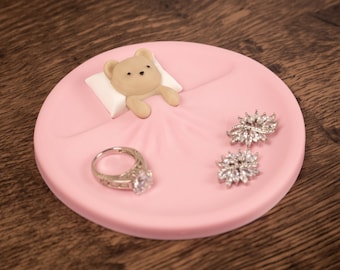 Sleeping Teddy Bear Trinket Dish  - Valentines Day Gift - Bear Plate Catchall - Bridesmaid Gift - Engagement Ring Dish - 3D Printed Tray