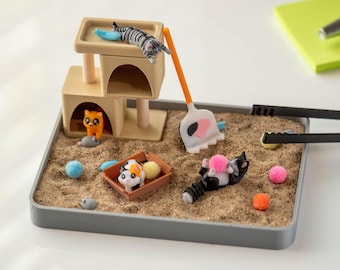 Cat Desk Zen Garden - Cute Cubicle Decor - Coworker Secret Santa Gift - Cat Lovers Gift - Fidget Sandbox Toy - Birthday Work Gift