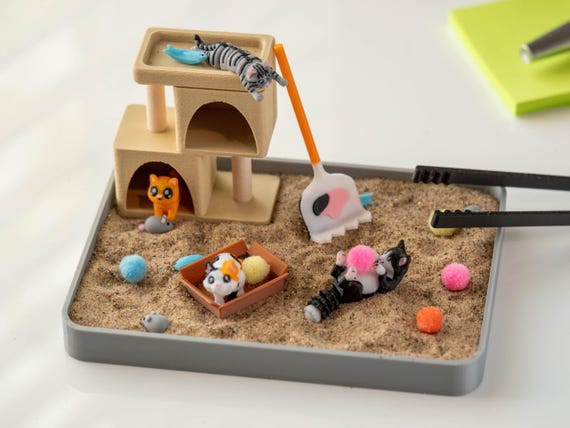 Cat Desk Zen Garden - Cute Cubicle Decor - Mothers Day - Cat Lovers Gift - Fidget Sandbox Toy - Gifts for Her - Birthday Work Gift