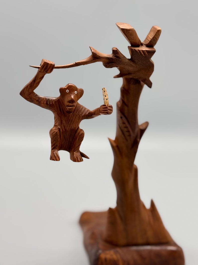 Rustic Monkeys Hand Carved Wood Monkey Sculpture | Rustic Tree Art - Etsy