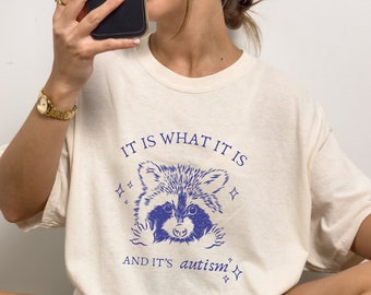 Autism Shirt, Silly Raccoon Meme, Funny Mental Health Tshirt, Weirdcore Clothing, It Is What It Is, Autistic, Vintage Cartoon, Trash Panda