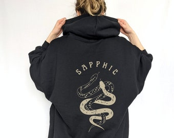 Sapphic Hoodie, Mystical Snakes Back Print, Celestial Boho Witchy Lesbian Apparel