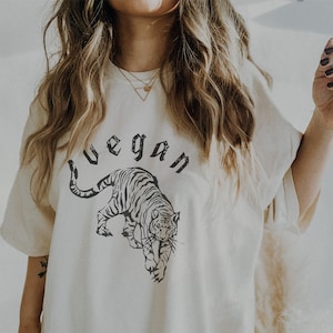Vegan Shirt, Tiger Shirt, Plant Based, Vegetarian, Animal Lover, Gift For Vegan, Minimalist, Vintage Style Rock Band Tee, Vegan BFF Gifts