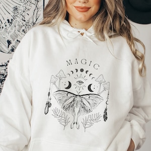 Luna Moth Hoodie, Magic Witchy Celestial Hoodie, Fairy Grunge, Moon Phases, Eye, Mushroom, Dark Academia, Mystical, Spiritual, Boho, Wiccan