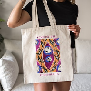 Subtile Lesben Tragetasche, Sapphic Tote, Sappho Zitat, lesbische Farben, AWL, Queer, LGBTQ Pride, süßes Geschenk für Lesben, bunte Kunst Einkaufstasche