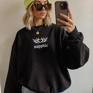 Sapphic Sweatshirt, Minimalist Lesbian Sweatshirt, WLW, 90s Heart Flames, 00s Aesthetic, LGBTQ Pride, Gay Girl, Queer, Gift For Girlfriend