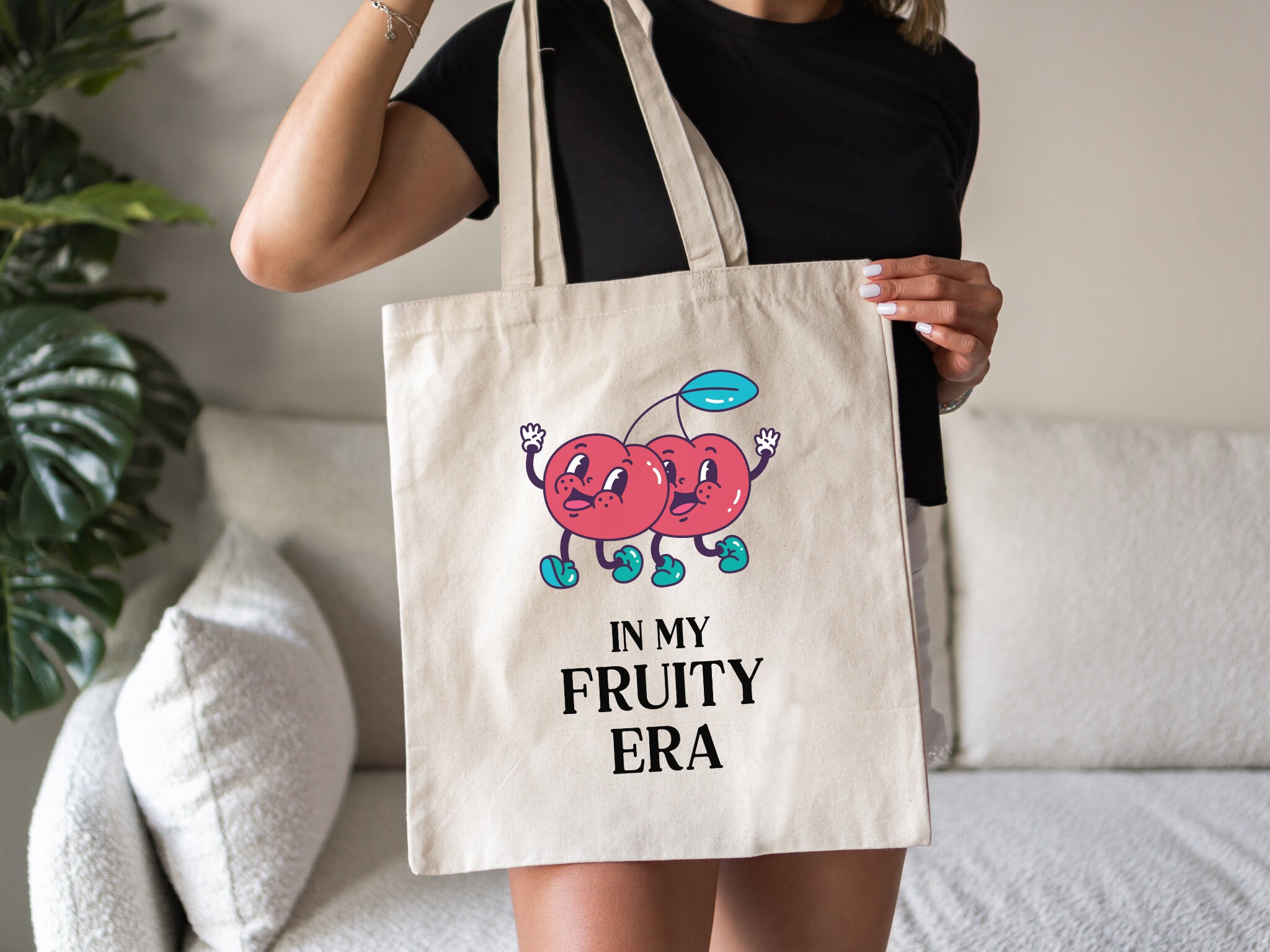 In My Fruity Era, Funny Lesbian Tote Bag, Retro Character Cherries, Trendy Sapphic Tote Bag, LGBTQ Pride Bag, Queer Gift, WLW, Bisexual, Gay