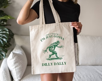 Dilly Dally, Frog Tote Bag, Weirdcore, Retro Vintage Frog, Graphic Tote Bag, Funny Meme, Weird, Oddly Specific, Frog Aesthetic, Frog Gift