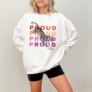 Proud Lesbian Sweatshirt, Lesbian Pride Flag Colors, Sapphic Sweatshirt, Tiger Graphic, WLW Shirt, Queer, LGBTQ, Gay, Gift For Lesbian