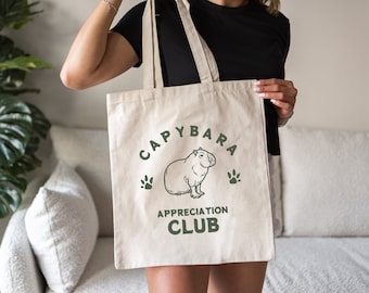Capybara Tote Bag, Weirdcore, Funny Capybara Gift, Capybara Appreciation Club, Oddly Specific, Trendy Meme, Minimalist, Retro Capybara