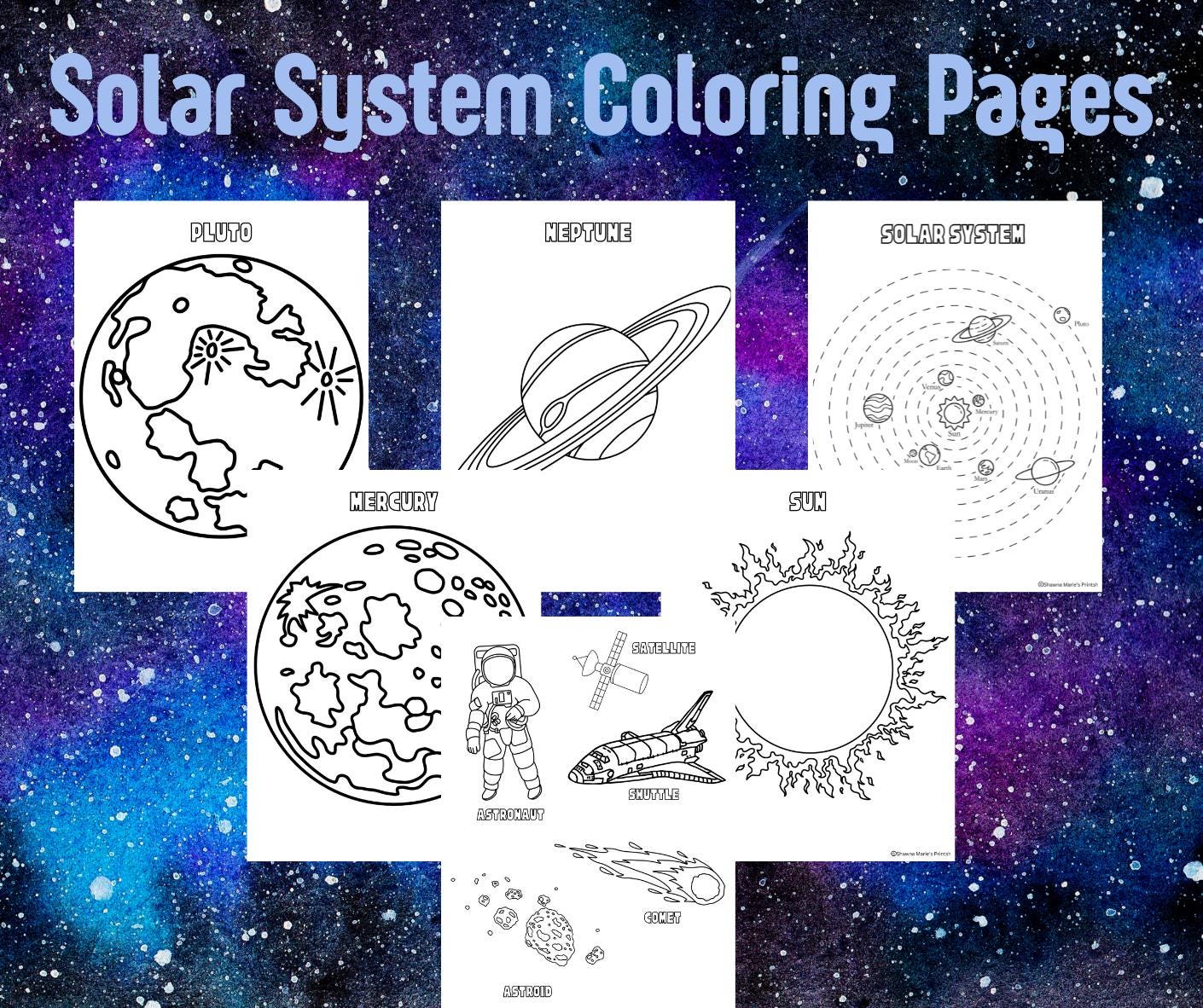Solar System Coloring Page Worksheets for Kids: Bundle of 12 Space ...