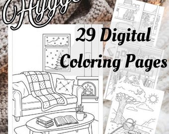 Libro da colorare Hygge stampabile / 29 pagine accoglienti e rilassanti / Libro da colorare per adulti in PDF / Download immediato