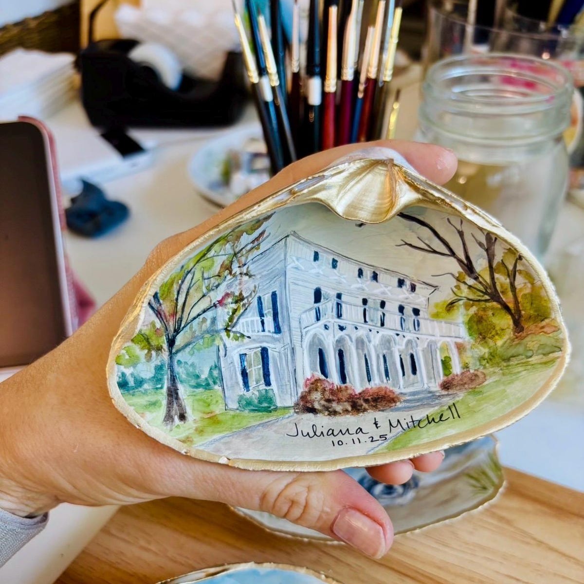 Hand Painted Seashell Ornament – Custom Personalized Wedding Venue Portrait Gift From Photo - Etsy