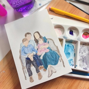 Hand-Painted Watercolor Custom Portrait from Photo -- Modern Abstract Minimalist Art
