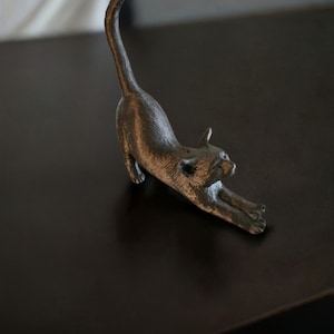 Stretching Cat Figurine: Feline Sculpture, Desk Decor