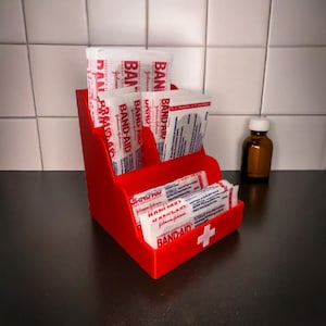 Red Cross White Cross First Aid Kit Box | Bandaid Organizer with White Cross | Multi-Size Bandage Holder | Car, Home, Office Medical Caddy