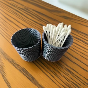 Q-Tip Holder Cup | Cotton Swab Organizer | Bathroom Vanity Storage | Modern Bath Accessory | Decorative Bathroom Container |