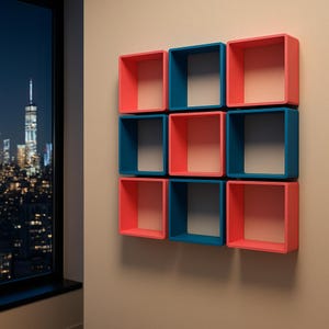 Modern Cube Wall Shelf: 9-Compartment Floating Display