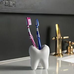 Tooth Shaped Toothbrush Holder | Dental Theme Bathroom Decor | Multiple Brush Stand | Fun Tooth Design | Kids Organizer