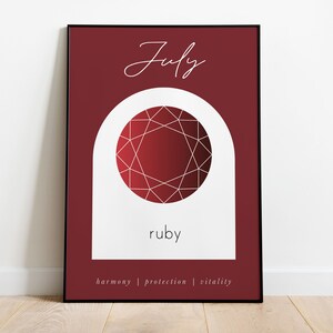Stampa con pietra preziosa rubino portafortuna di luglio: arte murale boho (download digitale)