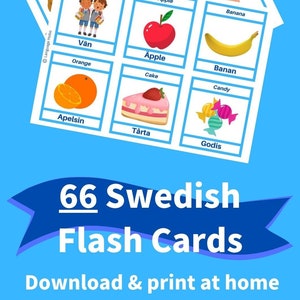 Tarjetas didácticas en SUECO imprimibles, 66 primeras palabras para principiantes, niños pequeños y adultos, Aprende vocabulario en sueco, con imágenes